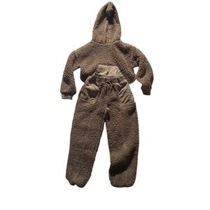 Nova Kids Brown Borg Fleece Hoodie and Joggers Two Piece Lounge Set